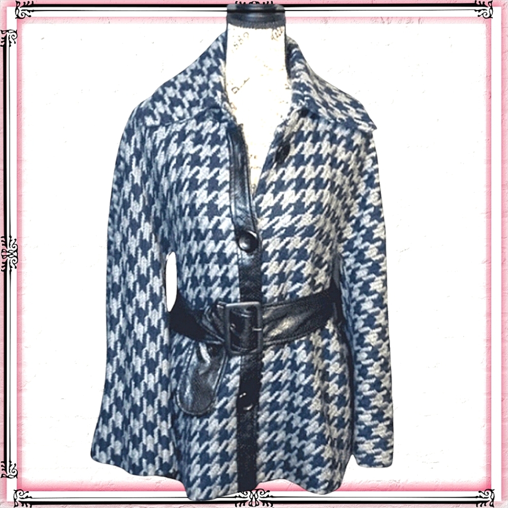 Steve Madden Wool Bell Sleeve Houndstooth Pea Coat Size Med